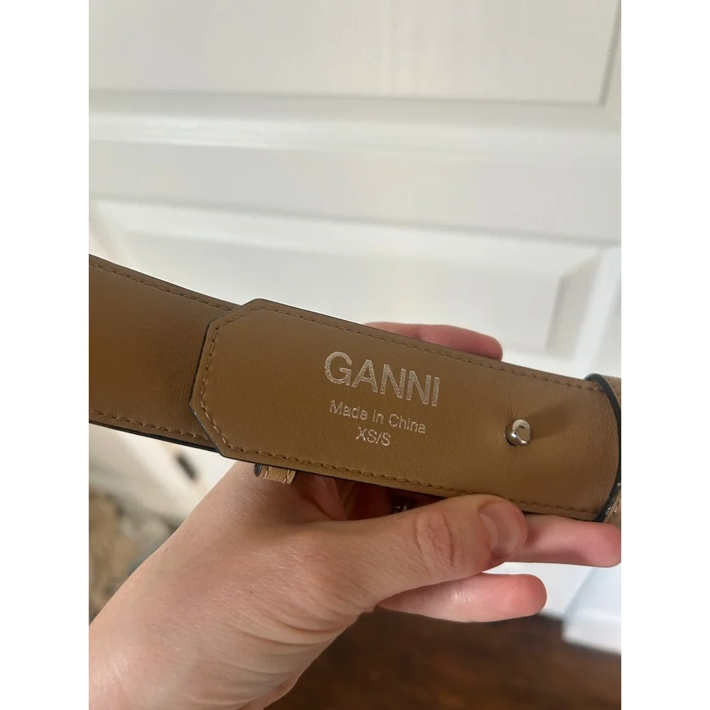 Ganni Blue Belt Size XS/S Embossed Logo Leather